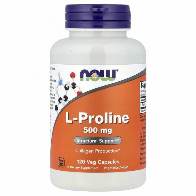 Аминокислота L-пролин NOW FOODS L-PROLINE 500 mg, 120 капсул NS26202