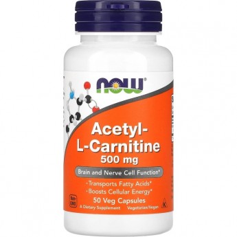 Аминокислота NOW FOODS ACETYL-L-CARNITINE, 500мг, 50 вегетарианских капсул