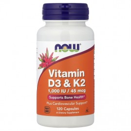 Витамин NOW FOODS VITAMIN D-3 (1000 IU) + K2 (45 mcg), 120 вегкапсул